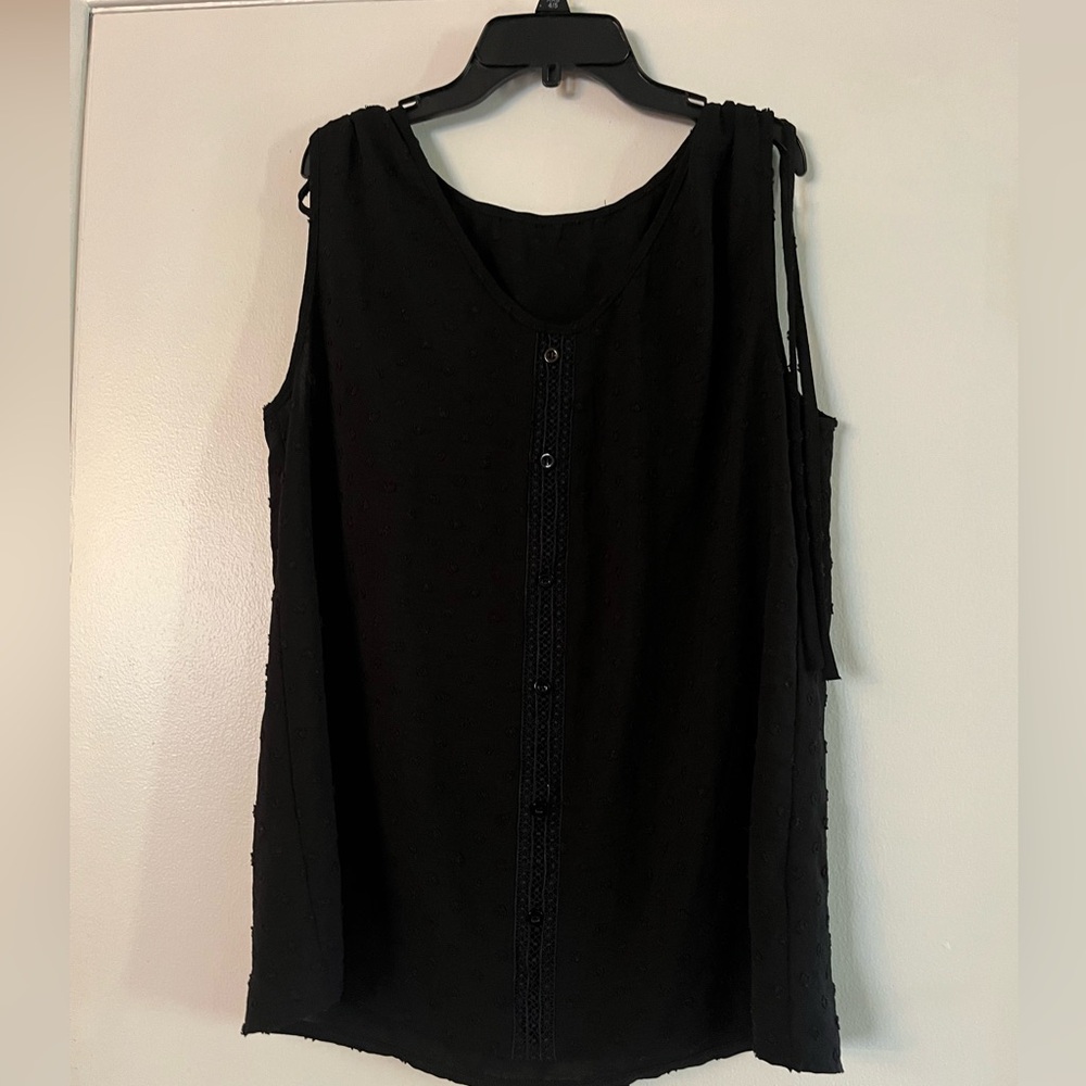 Black Sleeveless Tie-Shoulder Women's Sleeveless Top - Picture 1 of 4